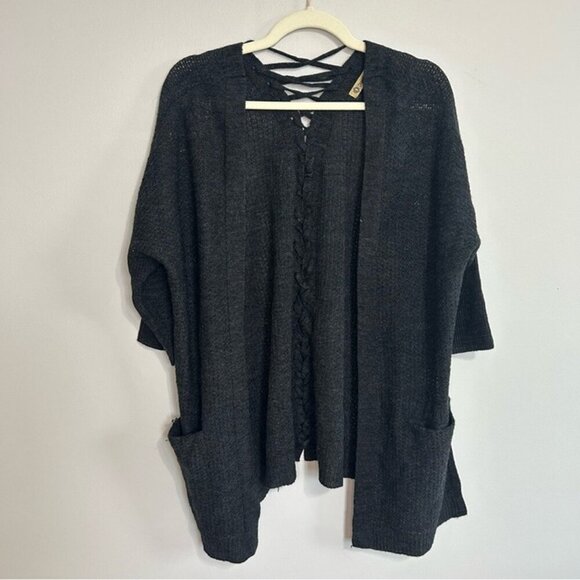 NWT Democracy Lace Up Back Open Front Knit Cardigan Sweater Women’s Size Large - Picture 1 of 7